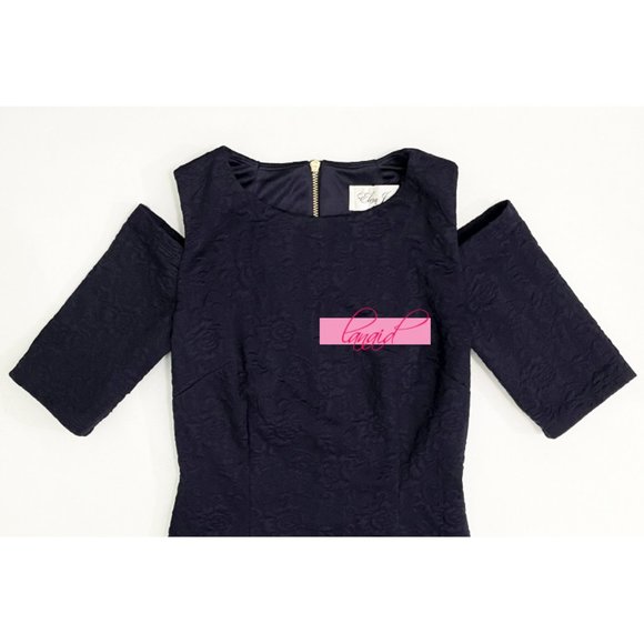 Eliza J Textured Floral Cold-Shoulder Navy Cut-Outs Cutouts A-Line Bodycon Mini - Picture 4 of 7